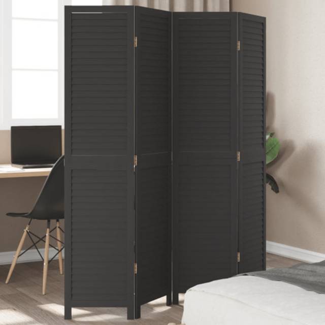 vidaXL Room Divider 4 Panels Black Solid Wood Paulownia