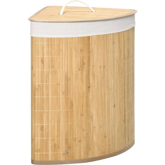 HOMCOM Bamboo Laundry Basket with Lid 55L Corner Laundry Hamper Washing Baskets