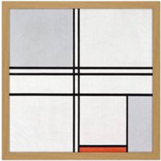 Wall Art Print Mondrian Composition No 1 Gray-red Abstract Painting Square Framed Picture 16X16 Inch - Tan - W16 inch x H16 inch