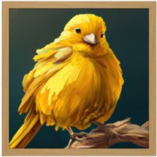 Wall Art Print Bright Canary Bird Perched on Branch Yellow Oil Painting Square Framed Picture 16X16 Inch - Tan - W16 inch x H16 inch