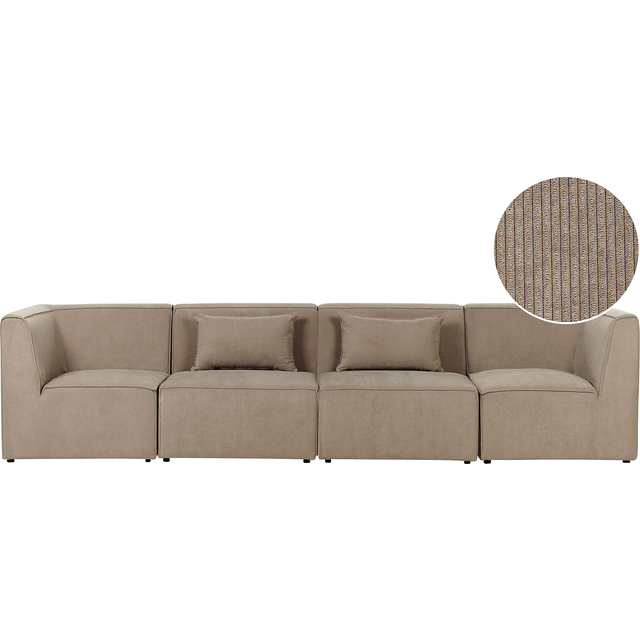 Beliani 4 Seater Modular Jumbo Cord Sofa Taupe Lemvig, Multi