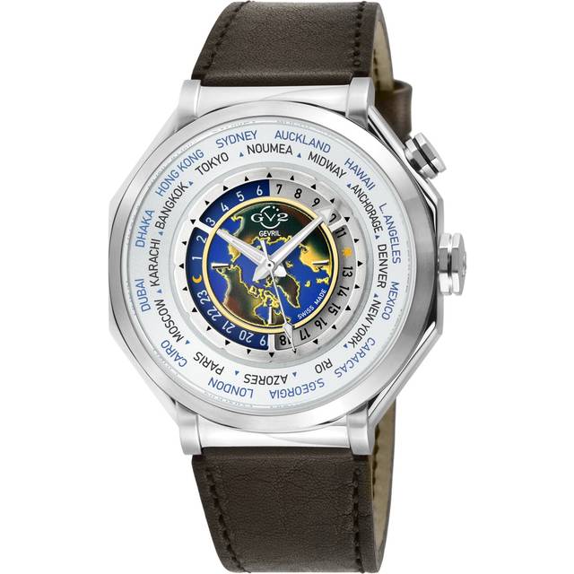Marchese IPYG Case, Silver Dial Watch, Genuine Italian Blue Leather Strap - Brown - One Size