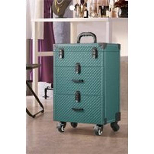 Living And Home 3 In 1 Professional Rolling Cosmetic Train Case Trolley Case Beauty Storage Box For Hairdressing Beauty In Green - One Size