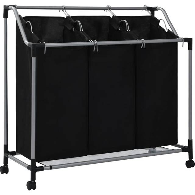 vidaXL Laundry Sorter with 3 Bags Black Steel