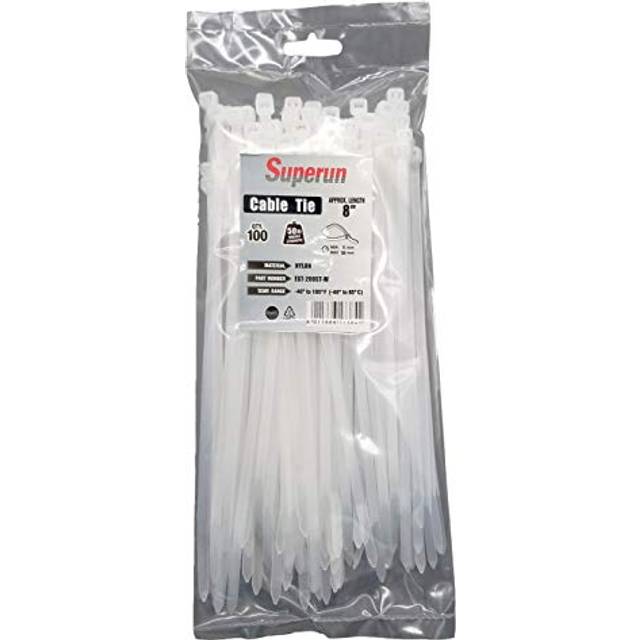 Superun Heavy Duty Zip Ties 8 Inch  50 Lbs Tensile Strength Selflocking Wire Ties Industrial Grade Cable Ties Pack of 100 White