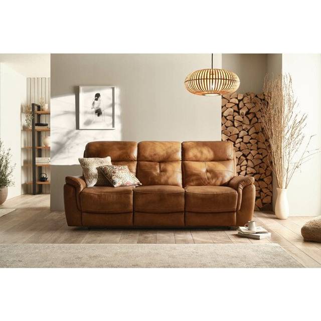 Virgo Cognac Leather Sofas - 3 Seater Sofa - Iver Range - Oak Furnitureland