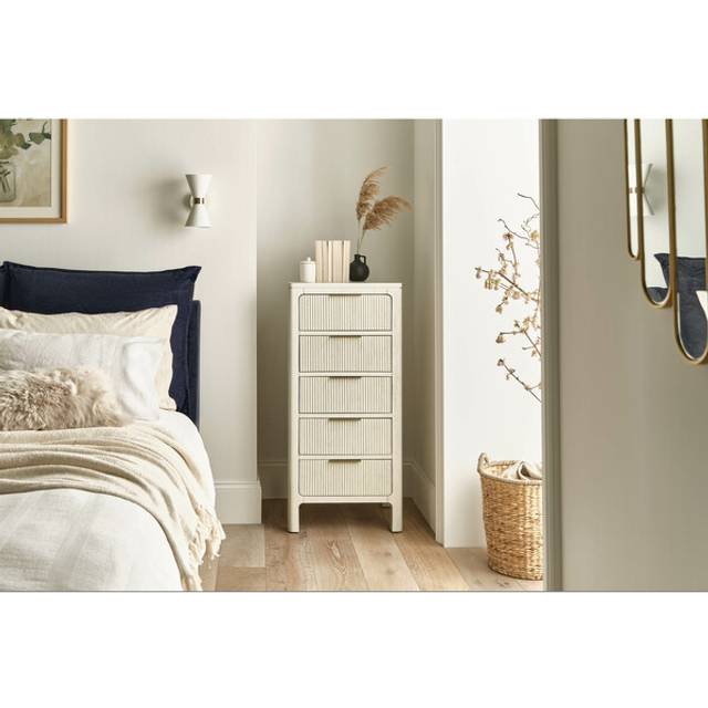 White Painted Solid Oak Chest of Drawers - Tallboy - Wren Range - Oak Furnitureland