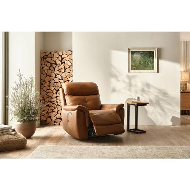 Virgo Cognac Leather Sofas - Electric Recliner Armchair - Iver Range - Oak Furnitureland