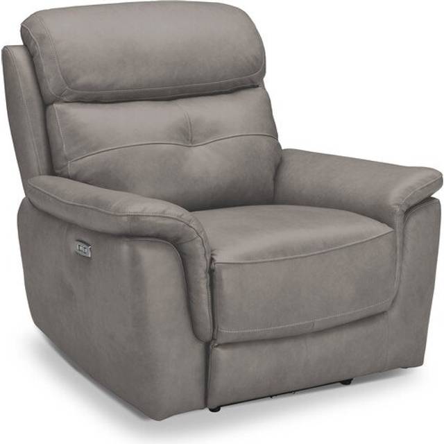 Amara Light Grey Leather Sofas - Electric Recliner Armchair with Power Headrest - Iver Range - Oak Furnitureland