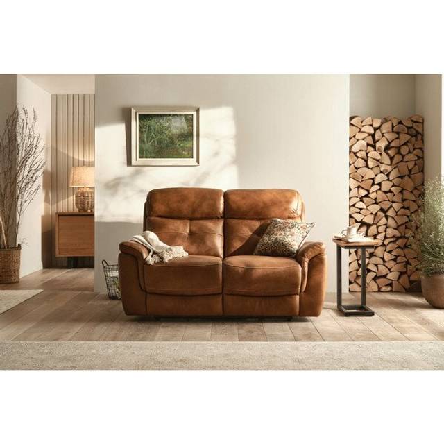 Virgo Cognac Leather Sofas - 2 Seater Sofa - Iver Range - Oak Furnitureland