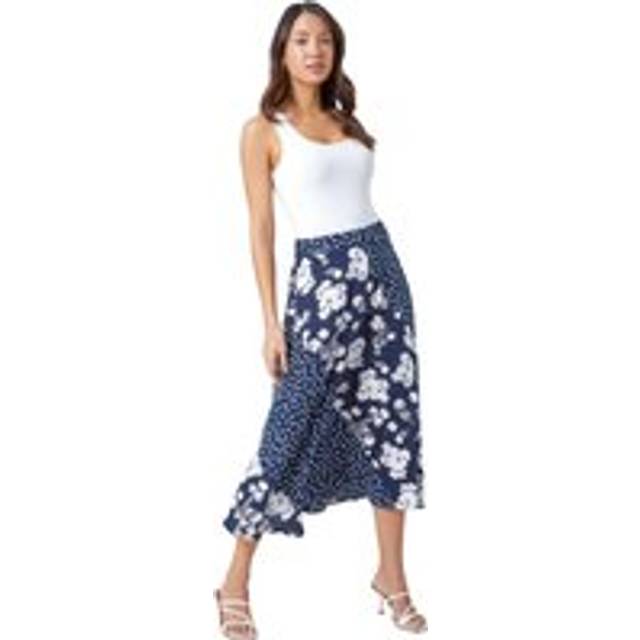 Roman Womens Mixed Floral Spot Print A Line Midi Skirt - Blue - Size 10 UK