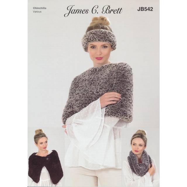 James brett chinchilla knitting pattern womens headband cowl wrap & cape jb542