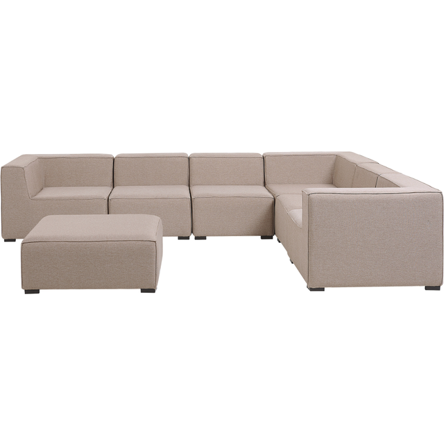 Beliani Garden Corner Sofa With Ottoman 7 Seater Arezzo Left Hand Modular Beige, Cream