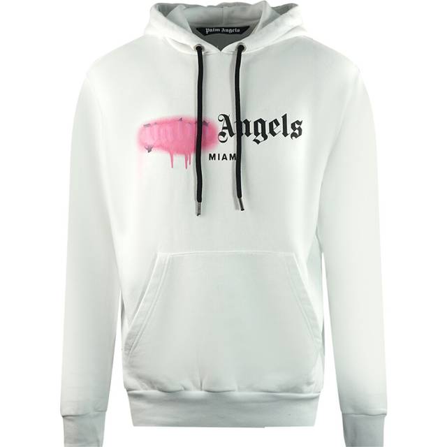 Palm Angels Pink Spray Miami Hoodie in White - White / S