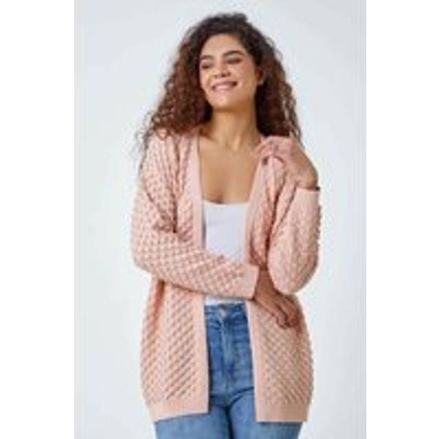 Roman Light Pink Cotton Blend Waffle Knit Cardigan - Size 18