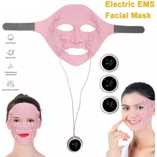 3D Silicone Facial Mask Electric EMS Vibration V Face Massager Anti wrinkle Magnet Massage Face Lifting Slimming Beauty Machine