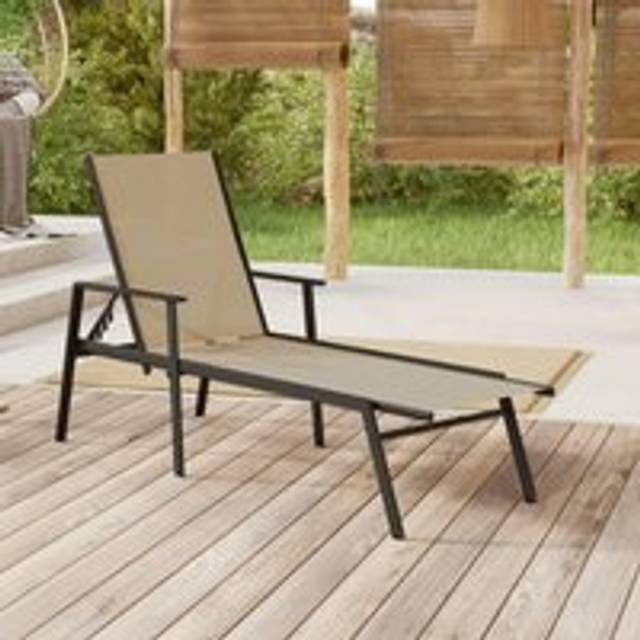 Sun Lounger Steel and Textilene Fabric Cream - Beige - One Size