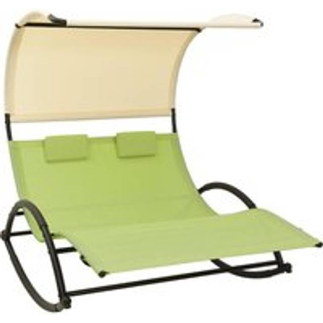 Double Sun Lounger with Canopy Textilene Green and Cream - One Size
