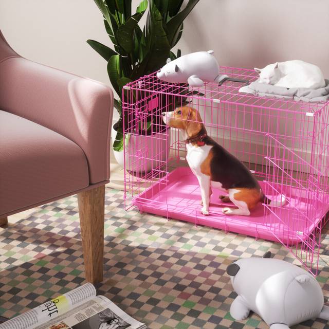 (Black 30inch) Dog Crate Pet Cage Foldable Pet Car Crates with Tray and Handle for Car Transportation Home Outdoor Indoor
