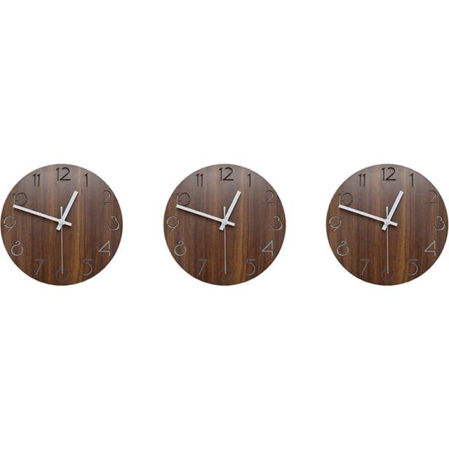 3pcs 12 Inch Vintage Arabic Numeral Design Rustic Country Tuscan Style Wooden Decorative Round Wall Clock