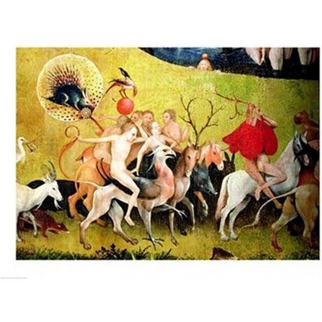 The Garden of Earthly Delights - Allegory of Luxury Detail of Figures Riding Fantastical Horses Poster Print by Hieronymus Bosch - 36 x 24 in. - Large