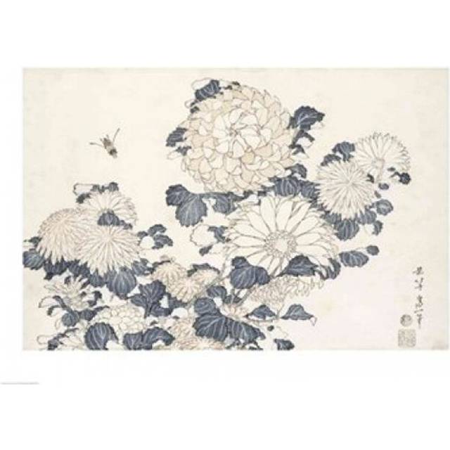 Bee & Chrysanthemums Poster Print by Katsushika Hokusai - 36 x 24 in. - Large