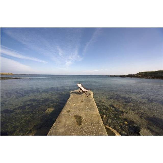Lonely Deckchair At The Edge of Pier - Northumberland England UK Poster Print, 18 x 12