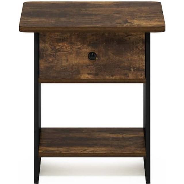 Furinno Dario End Table/ Night Stand Storage Shelf with Bin Drawer, Amber Pine/Black