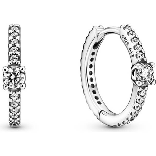 Pandora Sparkling Hoop Earrings - Sterling silver / Cubic zirconia - Clear - one size