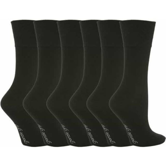 Gentle Grip Womens - 6 Pairs Ladies Non Elastic Socks - GG67 Black Cotton - Size UK 4-8