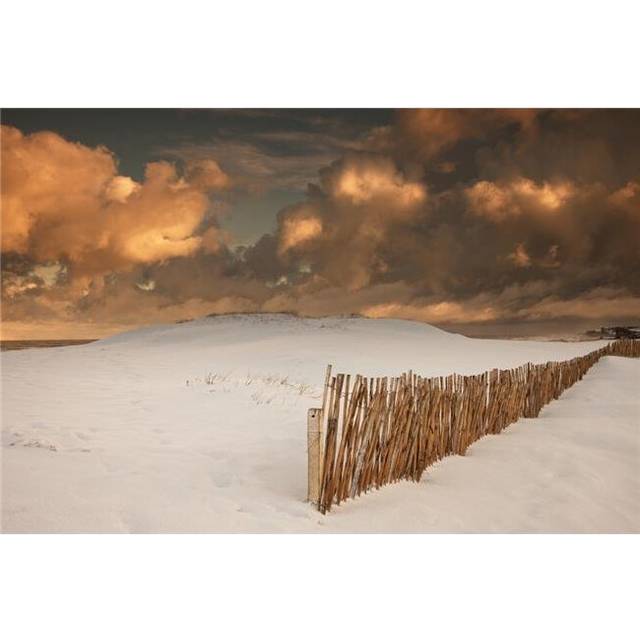 Illuminated Clouds Glowing Over A Snow Covered Field & Fence - South Shields, Tyne & Wear, England Poster Print, 38 x 24 - Large