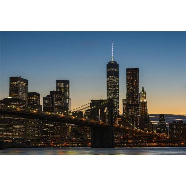 Lower Manhattan at Twilight with The Brooklyn Bridge - New York City United States of America Print - 36 x 24 in. - Large