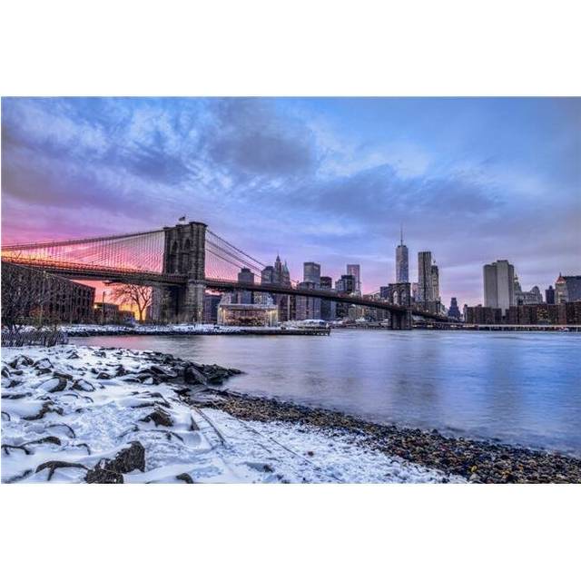 Brooklyn Bridge with Snow-Covered Landscape at Sunset Brooklyn Bridge Park Poster Print - 38 x 24 in. - Large