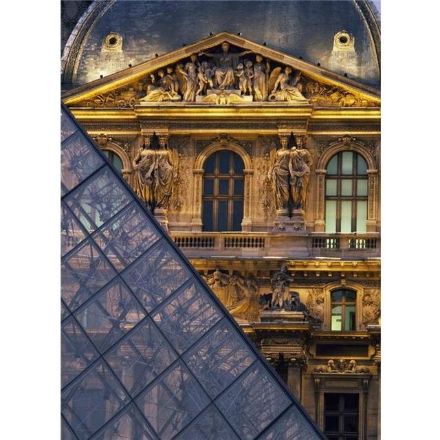 Detail of The Glass Pyramid Outside The Louvre Museum At Dusk Poster Print, 26 x 36 - Large