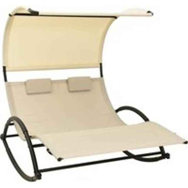 Double Sun Lounger with Canopy Textilene Cream - Beige - One Size