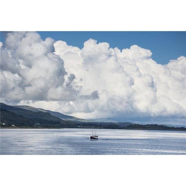 Billowing Cloud & A Boat in The Ocean Off The Coast - Isle of Mull Argyll & Bute Scotland Poster Print - 19 x 12 in.