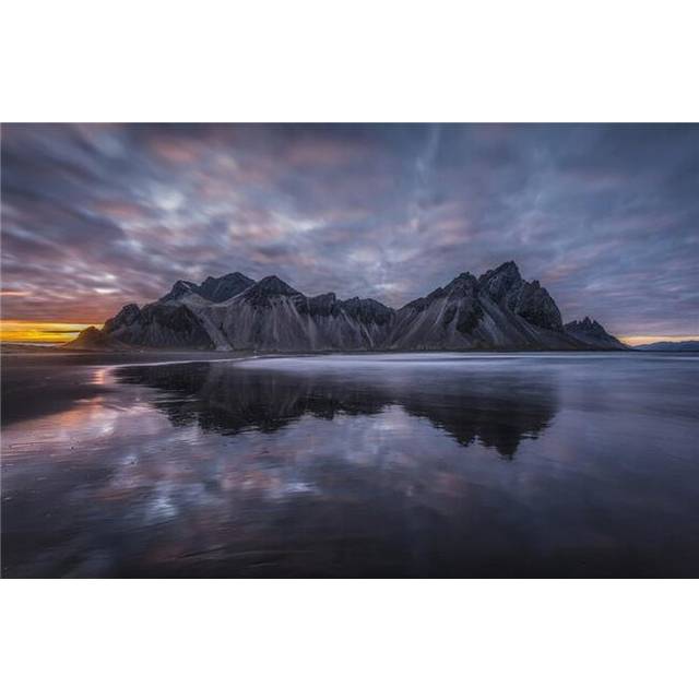 Rugged Mountain Peaks & A Colourful Sunset Reflected in Tranquil Water - Iceland Poster Print - 38 x 24 in. - Large