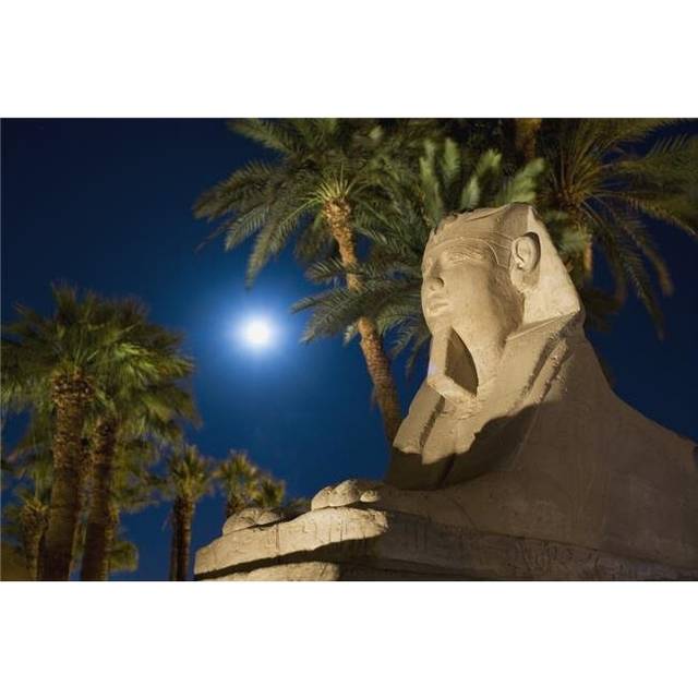 Sphinx & Date Palms with Full Moon Behind Poster Print, 34 x 22 - Large