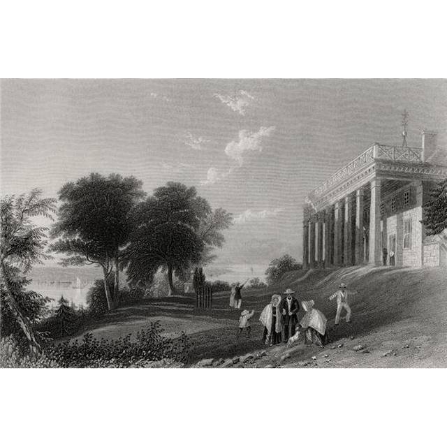 Washingtons House Mount Vernon USA George Washington 1732-1799 First President of The United States From A 19th Century Poster Print, 18 x 11