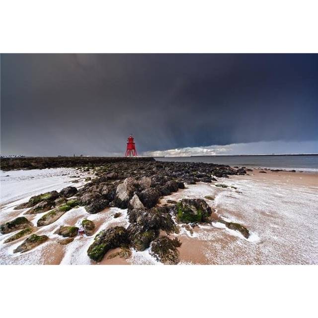 A Red Lighthouse Along The Coast Under A Stormy Sky - South Shields, Tyne & Wear, England Poster Print, 38 x 24 - Large