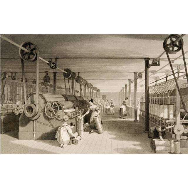 Cotton Factory Floor In 1830S Showing Workers Carding Drawing & Roving Drawn by T Allom Engraved by J Tingle Poster Print, Large - 34 x 22