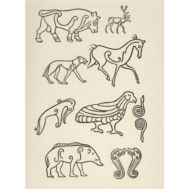Cult Animals On Scottish Sculptured Stones From Ancient Man In Britain By Donald A. Mackenzie Published London 1923 Poster Print, 24 x 34 - Large