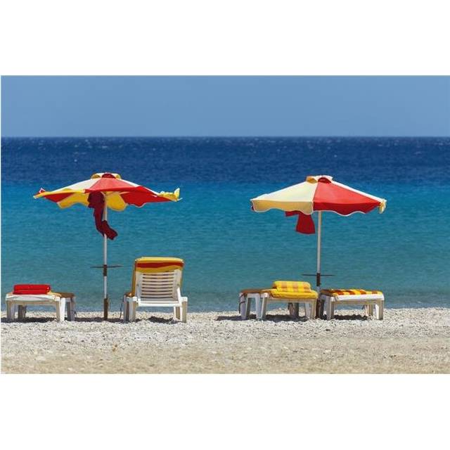 Umbrellas & Beach Chairs on A Beach on The Island of Kos - Kefalos Greece Poster Print - 38 x 24 in. - Large