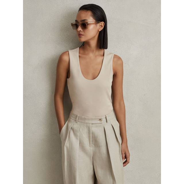 Reiss Womens Neutral Courtney Scoop-neck Stretch Cotton-blend Vest Top S - NEUTRAL