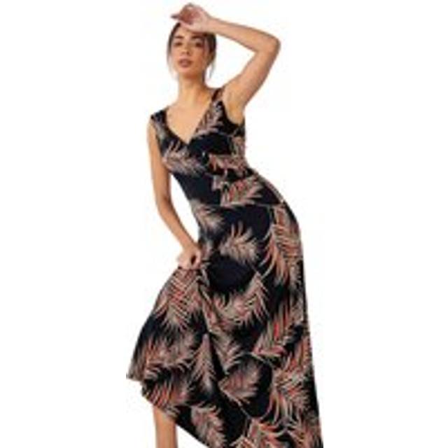 Tropical puff print wrap maxi dress for women uk - ladies roman