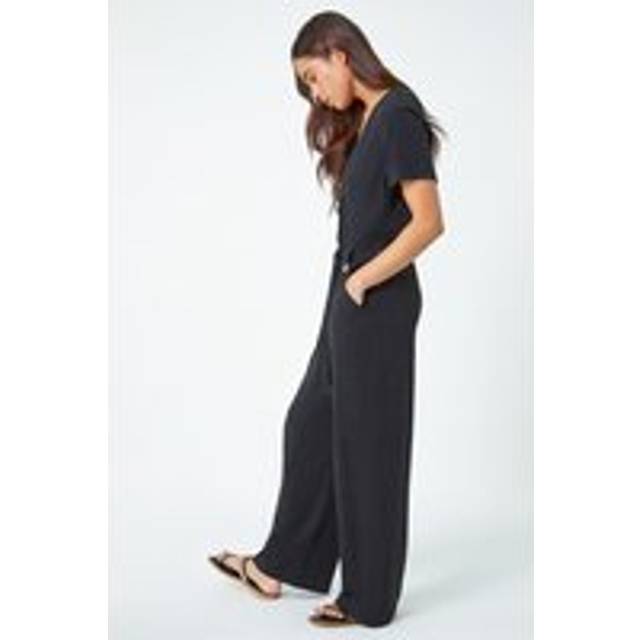 Roman Petite Black Linen Blend Jumpsuit - Size 16