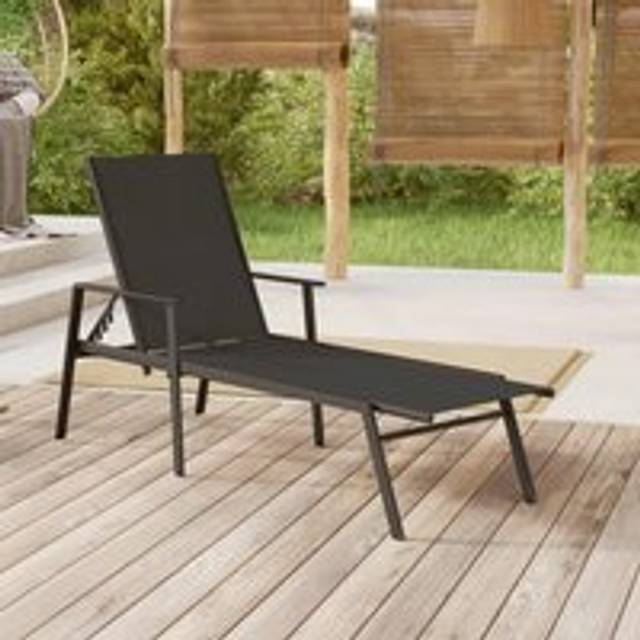 Sun Lounger Steel and Textilene Fabric Black - One Size