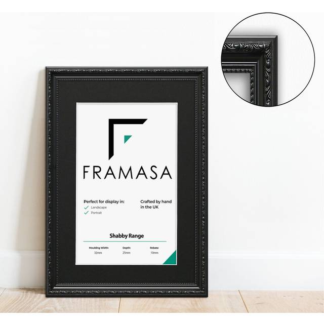 (Black Frame Black Mount, 20x14 Pic (24x18 Frame)) New Shabby Chic Picture Photo Frames ,Black Antique Style Photo Frames,  With Multicolored Mounts W