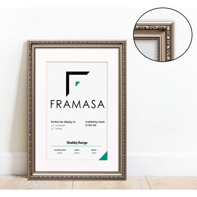 (Gun Metal Frame White Mount, 20x10 Pic (24x14 Frame)) New Shabby Chic Picture Photo Frames ,Gun Metal Antique Style Photo Frames,  With Multicolored