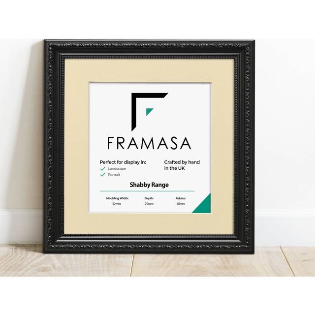 (Black Frame Ivory Mount, 12x12 Pic (14x14 Frame)) New Shabby Chic Picture Photo Frames ,Black Antique Style Photo Frames,  With Multicolored Mounts W